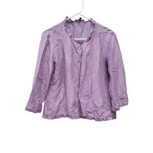 Eileen Fisher Womens Purple Open Front Button Up Silk Jacket Blazer Size Small